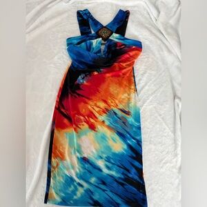 Venus Blue Orange Embellished Beads Sleeveless Strappy Bodycon Dress XS